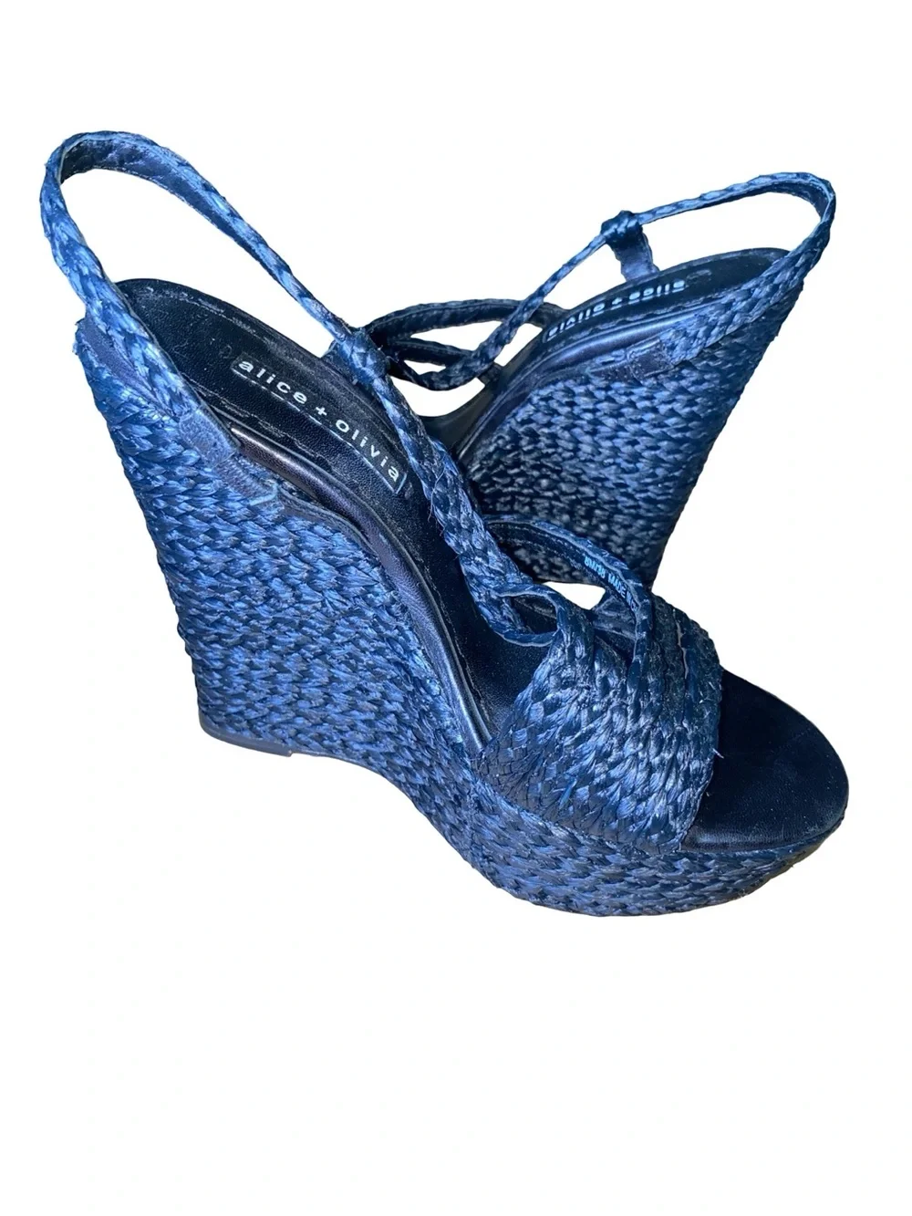 Alice + Olivia Blue Braided Raffia Platform Wedge Sandals size 8